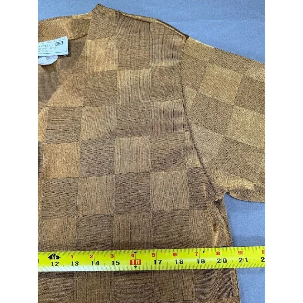 Studio G Jacket Women Small Gold Plaid V Neck‎  Long Sleeve Buttons Top